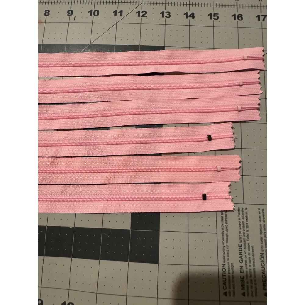 Lot of 7 Pink Nylon Coil Zippers Mixed Sizes 7-12 Inch for Sewing and Crafts